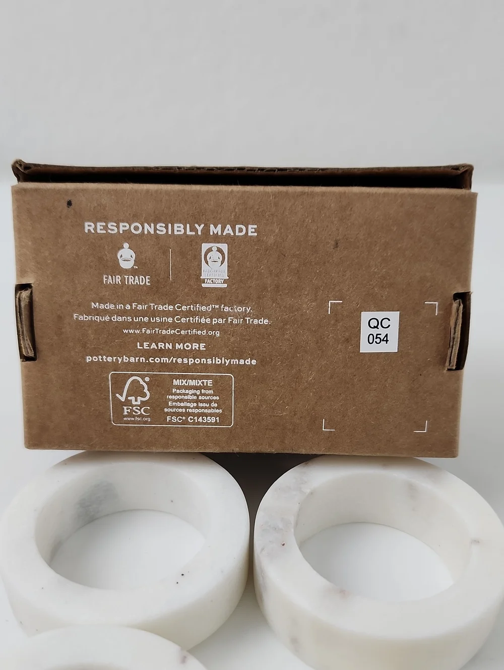 Pottery Barn Handcrafted Thin Marble Napkin Rings - Set of 4 Off White